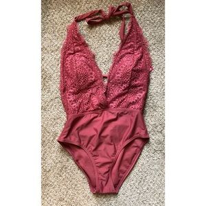 Xhiliration - One Piece Lace Plunge - Size Small